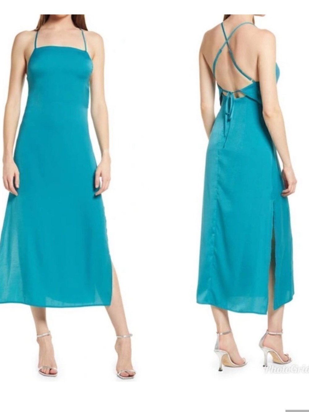 NWT LULUS power of chic satin midi dress sea blue